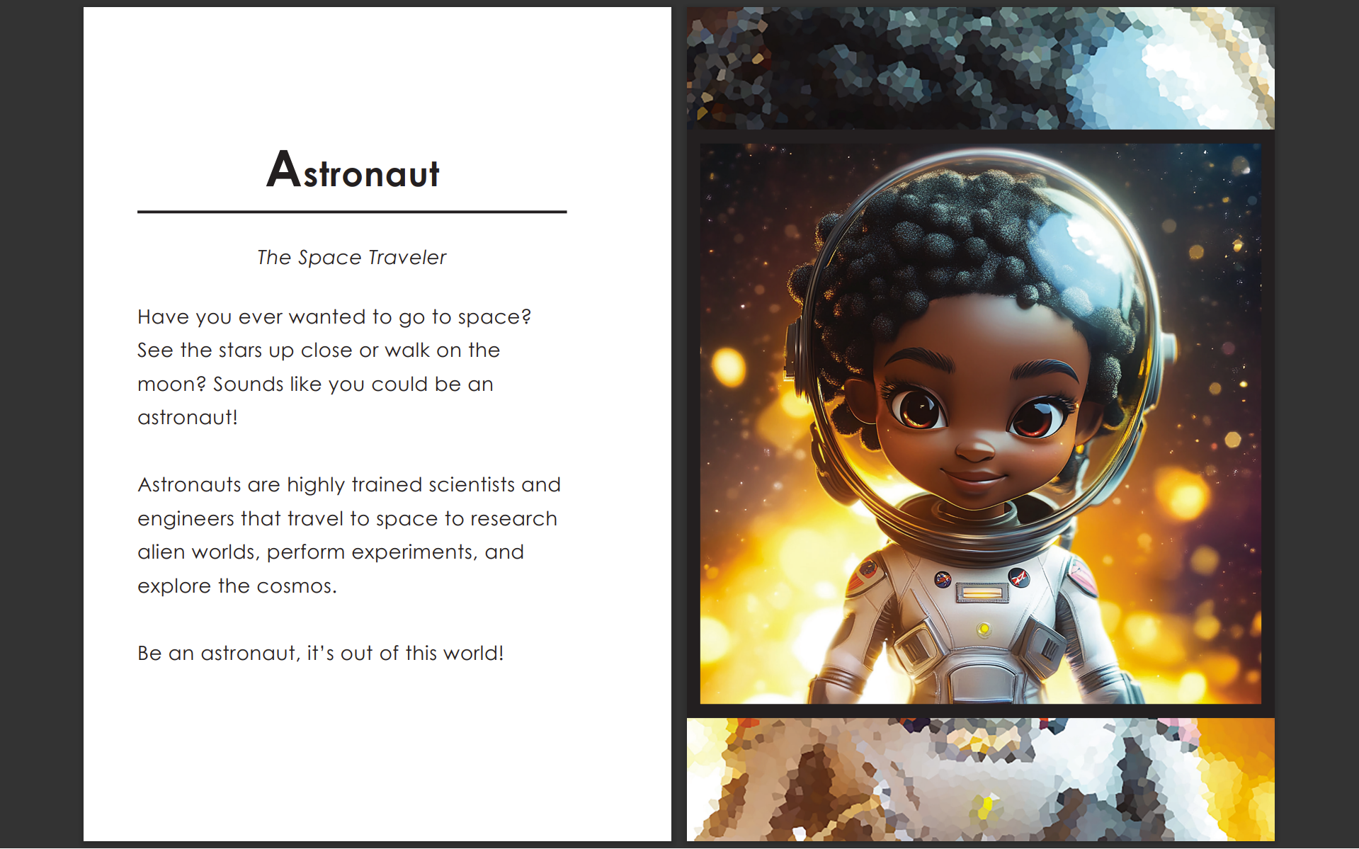 Astronaut full page featured in "My Black Job: A Story of Black Careers"